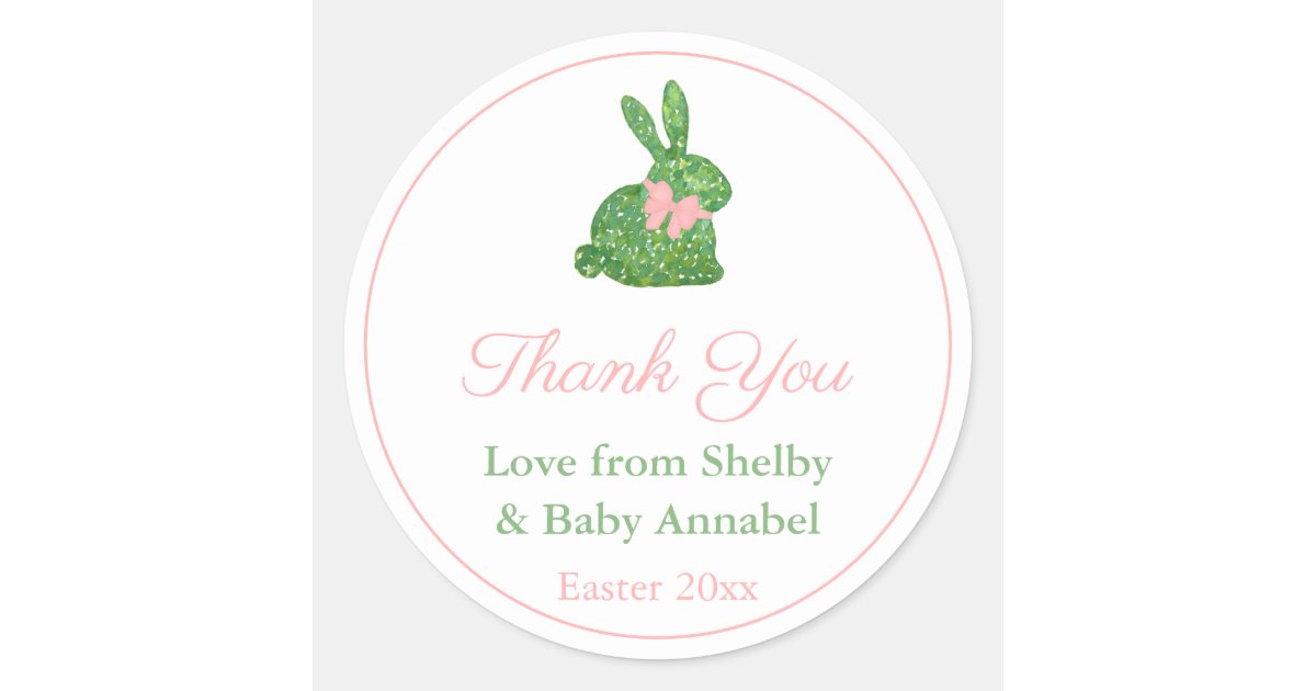 Smart Green And Pink Bunny Baby Shower Thank You Classic Round Sticker ...