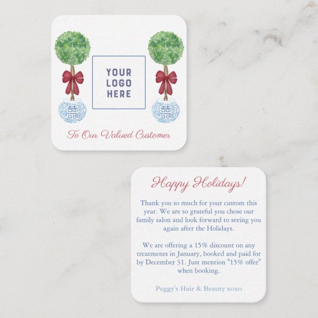 Smart Happy Holidays Customer Thank You With Logo Note Card (Front/Back)