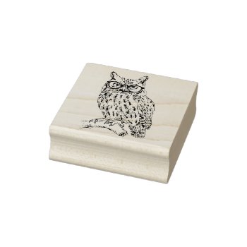 Smart Hipster Owl Wearing Eye Glasses Rubber Stamp by SmokyKitten at Zazzle