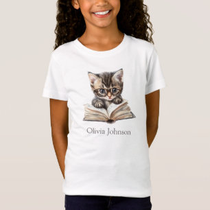 Smart Kitten with Glasses Custom Name Kids' T-Shirt