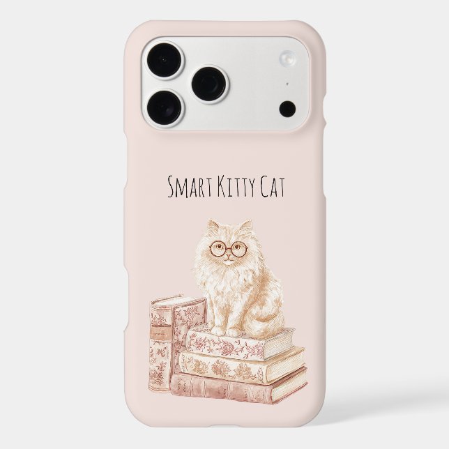 Smart Kitty Cat Glasses Pink Books iPhone Case (Back)