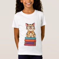  Smart Kitty on Books T-Shirt for Kids