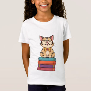 Smart Kitty on Books T-Shirt for Kids