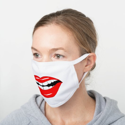 Smart Mouth Smarmy Mouth Grin White Cotton Face Mask (Angled)