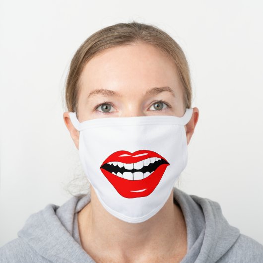 Smart Mouth Smarmy Mouth Grin White Cotton Face Mask (Worn)