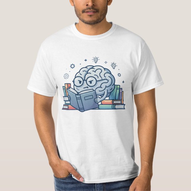 Smart Nerd Brain Reading Books Cute Bookworm T-Shirt (Front)