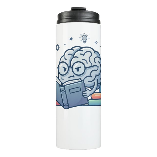 Smart Nerd Brain Reading Books Cute Bookworm Thermal Tumbler (Front)