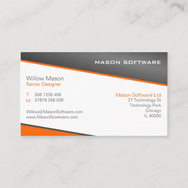 Smart Orange and Gray Professional Business Card (Front)