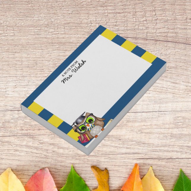 Smart Owl Blue Gold Personalized Teacher Post-it Notes (Creator Uploaded)