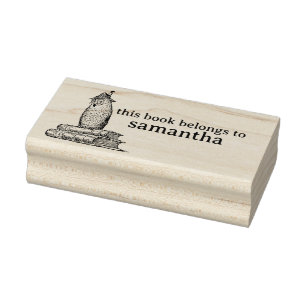 Smart Owl with Books This Book Belongs to Rubber Stamp