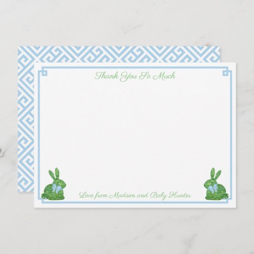 Smart Pale Blue Boxwood Bunny Boy Baby Shower  Thank You Card