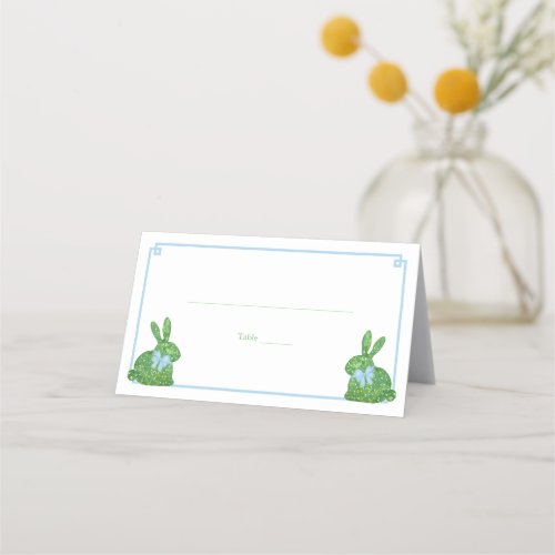 Smart Pale Blue Green Boxwood Bunny Spring Brunch Place Card