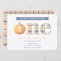 Smart Pumpkin Madras Plaid Boy 1st Birthday Party Invitation