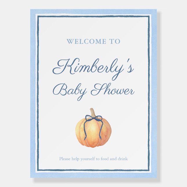 Smart Pumpkin With Bow Baby Shower Welcome Sign (Front)