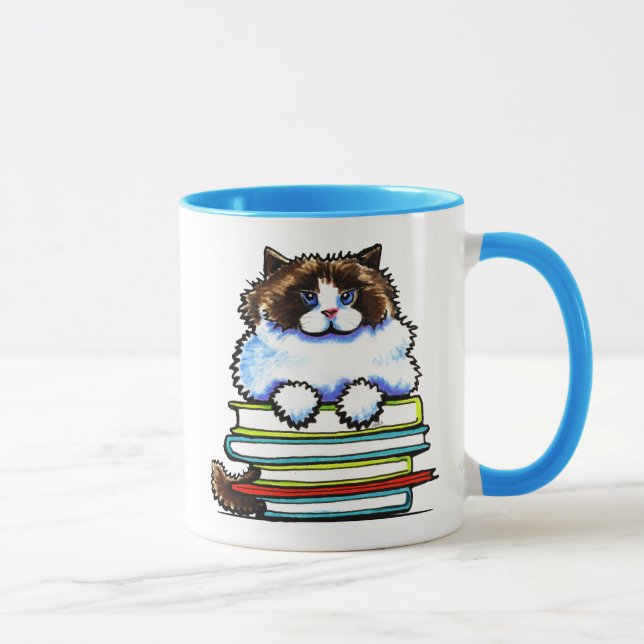 Smart Ragdoll Kitty Books Mug (Right)