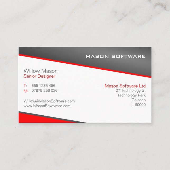 Smart Red and Gray Professional Business Card (Front)