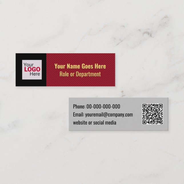 Smart Red Stripe Your Logo & QR Code Professional Mini Business Card (Front/Back)