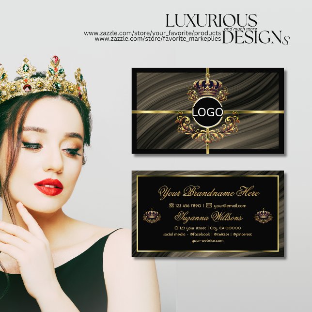  Smart Royal Brown Gold Crown with Logo Sumptuous Business Card (Creator Uploaded)