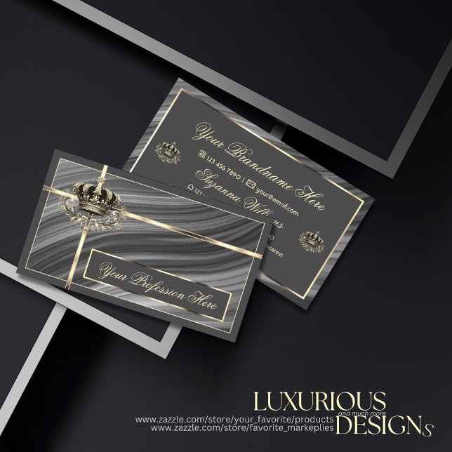 Smart Royal Gray Gold Crown Sumptuous and Luxury Business Card (Creator Uploaded)