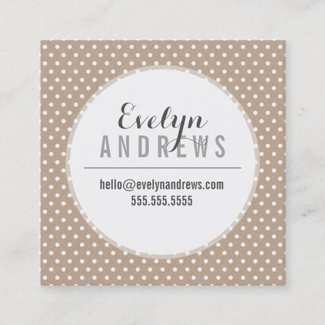 SMART SIMPLE SPOT mini polka dot eco kraft white Square Business Card (Front)