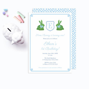 Smart Some Bunny Is One Boy 1st Birthday Party Invitation