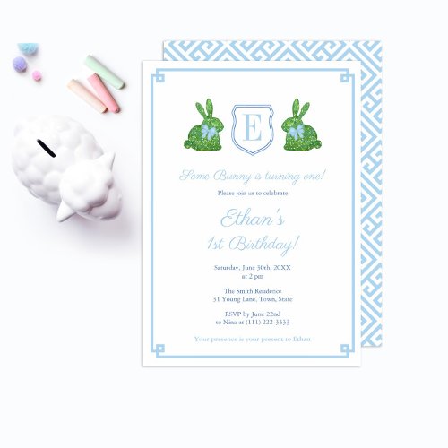 Smart Some Bunny Is One Boy 1st Birthday Party Invitation