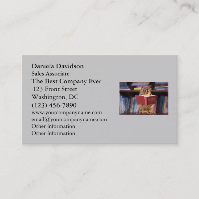 Smart Squirrel Reading a Dictionary Business Card (Front)