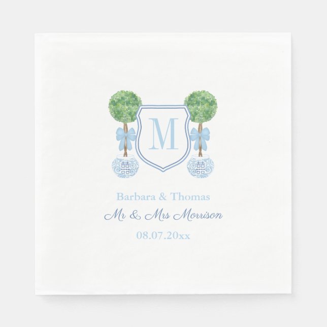 Smart Topiary Couples Wedding Crest Monogram Napkins (Front)