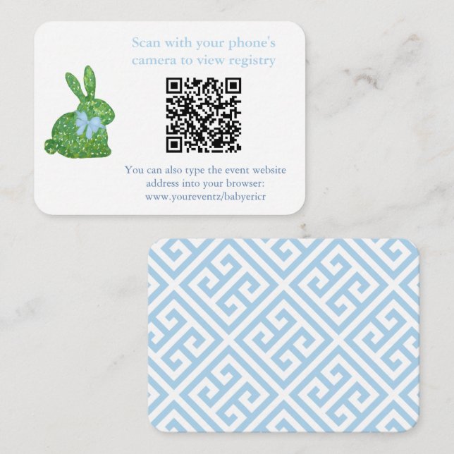 Smart Topiary Rabbit QR Code Baby Shower Registry Enclosure Card (Front/Back)