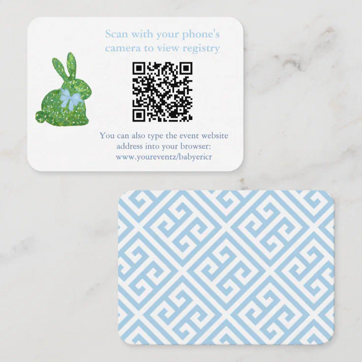Smart Topiary Rabbit QR Code Baby Shower Registry Enclosure Card | Zazzle