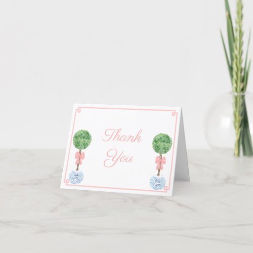 Smart Watercolor Boxwood Pink Bow Girl Baby Shower Thank You Card