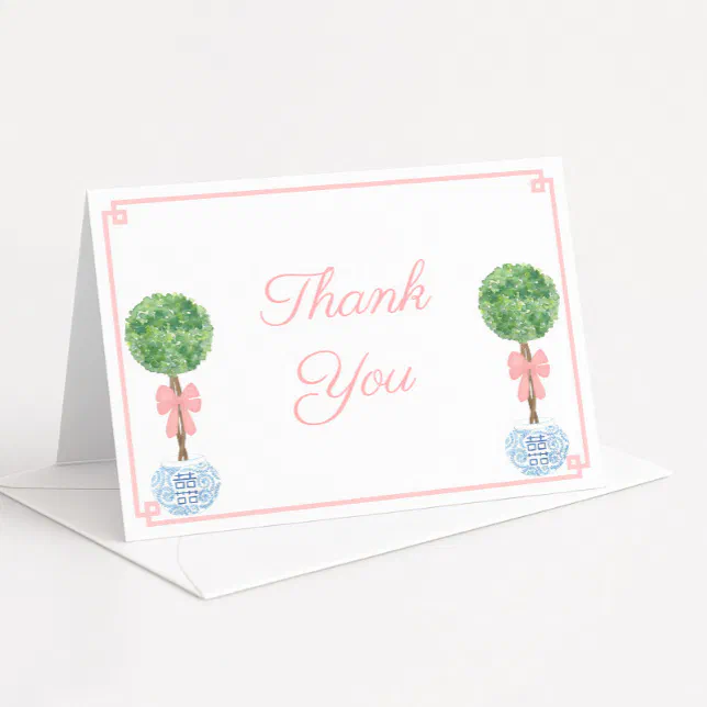 Smart Watercolor Boxwood Pink Bow Girl Baby Shower Thank You Card | Zazzle