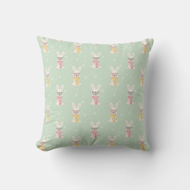 Smart Winter Bunny Throw Pillow (Front)