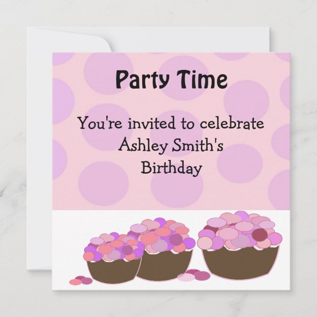 Smartie Cupcake Birthday Invitation (Front)