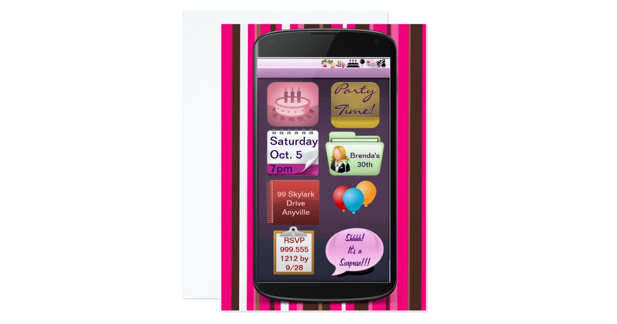 SmartPhone Birthday Party Invitations Zazzle