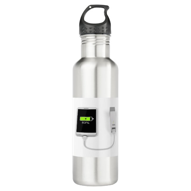Smartphone charging with power bank stainless steel water bottle (Front)