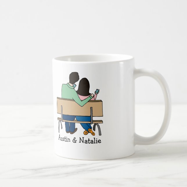 Smartphone loving couple- personalized cartoon mug (Right)