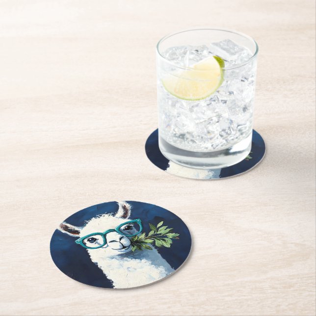 Smarty Llama Chic Round Paper Coaster (Insitu)