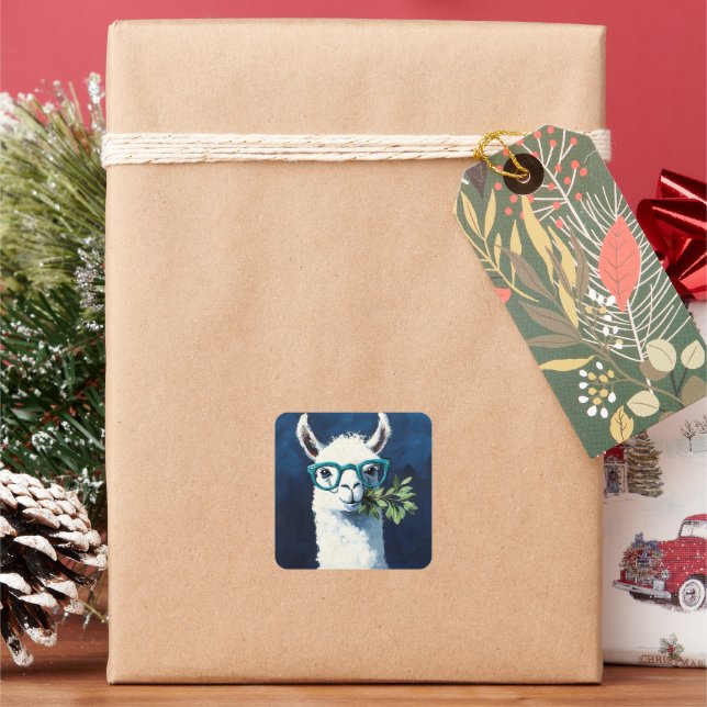 Smarty Llama Chic Square Sticker (Holiday)