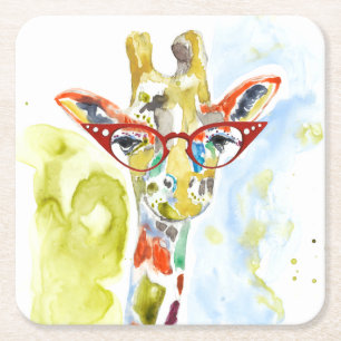 Smarty-Pants Giraffe Square Paper Coaster