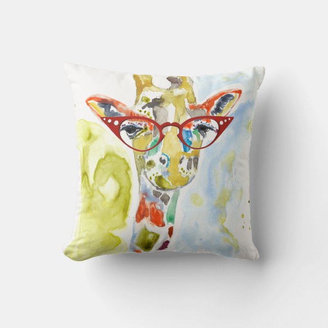 Smarty-Pants Giraffe Throw Pillow (Front)