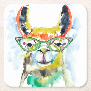 Smarty-Pants Llama Square Paper Coaster