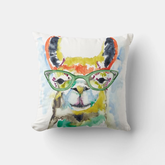 Smarty-Pants Llama Throw Pillow (Front)
