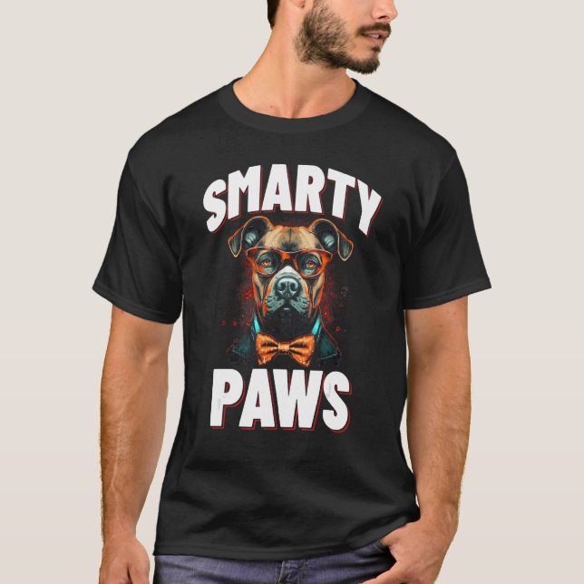 Smarty Paws   Pitbull Dog Wearing Glasses and a Bo T-Shirt (Front)