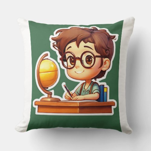 Smarty Studies Cartoon 3D Boy Sticker Throw Pillow