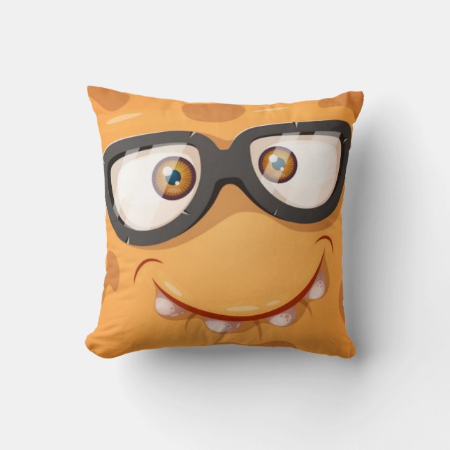 Smarty The Orange Monster Throw Pillow (Front)