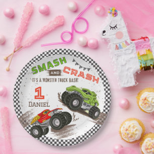 Smash and Crash Monster Truck 1st Birthday Party Paper Plates