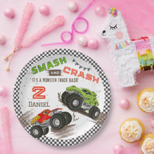 Smash and Crash Monster Truck 2nd Birthday Party Paper Plates