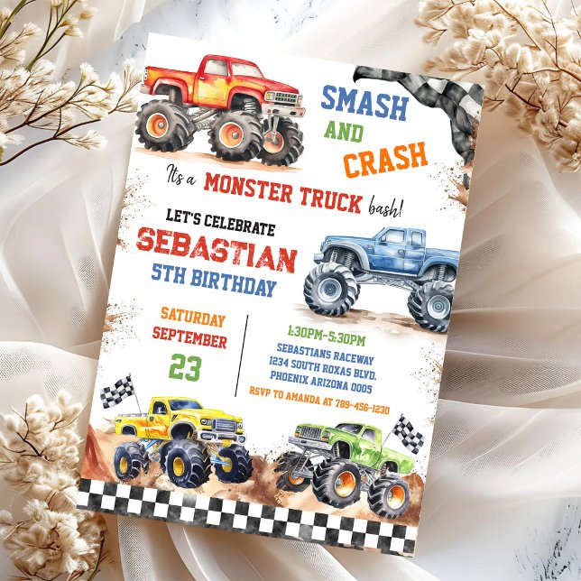 Smash & Crash It's Monster Truck Bash Boy Birthday Invitation (Creator Uploaded)