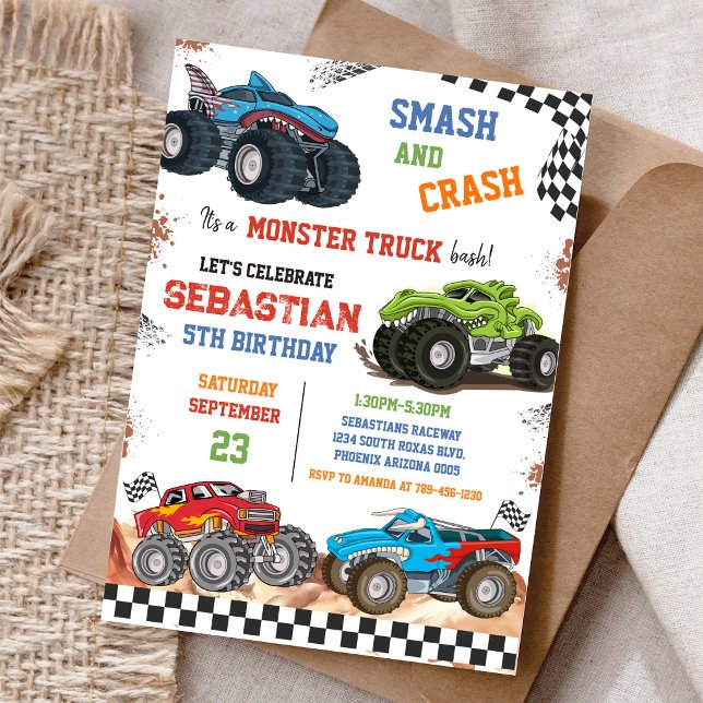 Smash & Crash It's Monster Truck Bash Boy Birthday Invitation (Creator Uploaded)